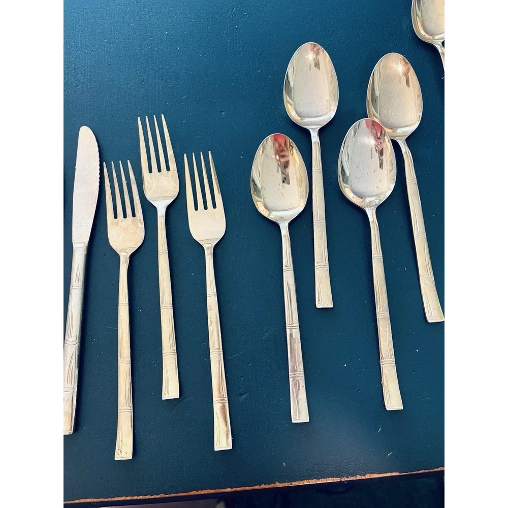 Lifetime Cutlery IC Stainless‎ Japan Bamboo Gold Electroplated Flatware 21 Piece